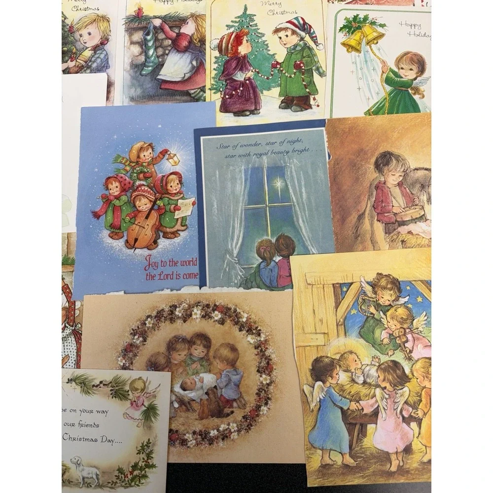 Vintage Christmas Cards Fronts ONLY Kids Children Scrapbooking Crafts Lot of 50+